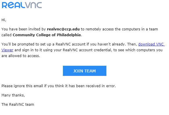 Image Real VNC sample email